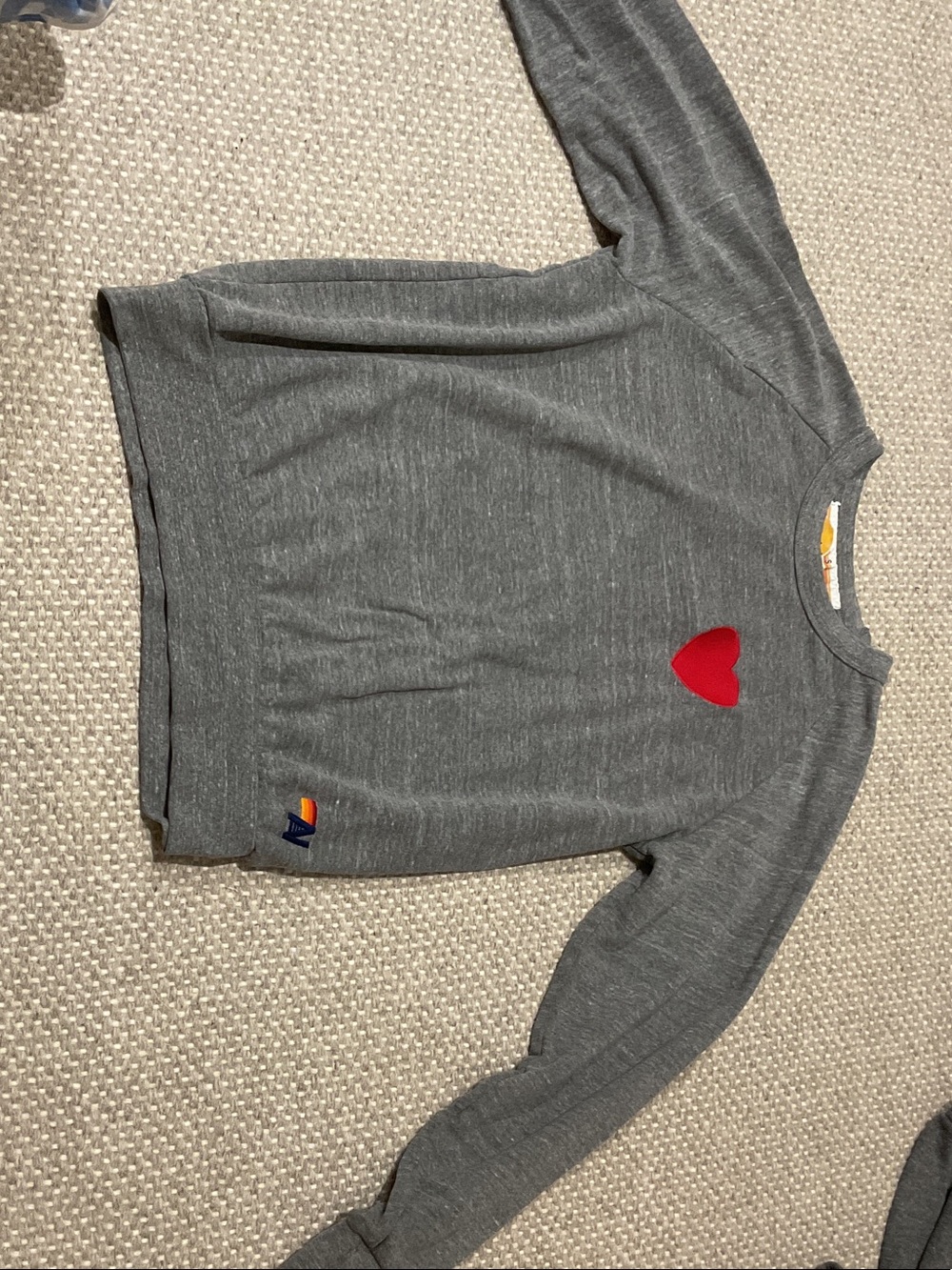 Aviator Nation Heather Gray Crewneck with Red Heart Patch